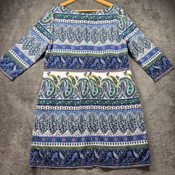 Old Navy Dress Paisley Shift Business Casual Church Preppy Blues Large B313 - Picture 3 of 9